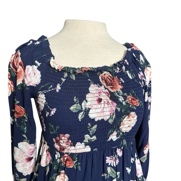 Xhilaration Navy Floral Smocked dress - Picture 2 of 5